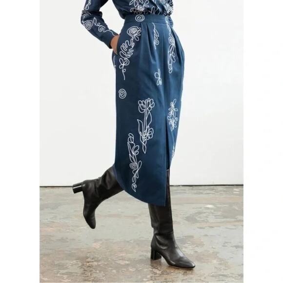 Mara Hoffman Midi Floral Embroidered Florence Pencil Skirt 4 XS - Picture 13 of 13